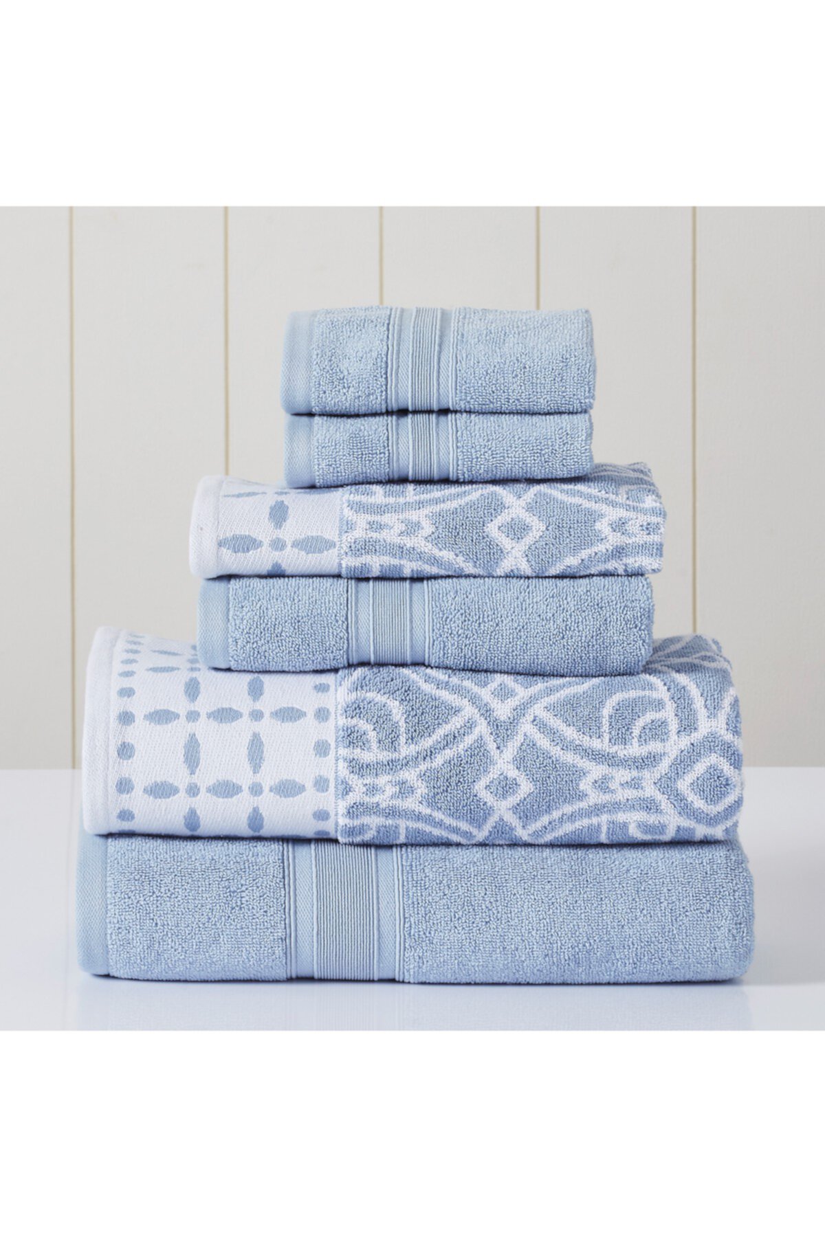 Набор из 6 предметов из окрашенного в пряжу жаккарда / сплошных полотенец - Monore Blue Modern Threads