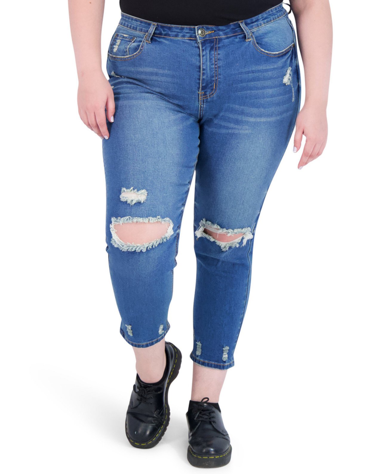 Модные джинсы скинни с высокой посадкой и минимальным разрушениями больших размеров Gogo Jeans
