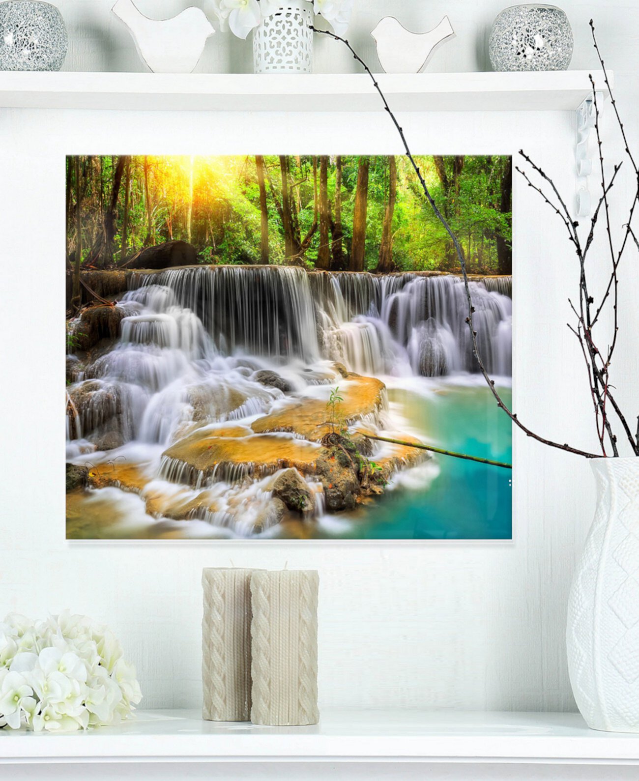 Металлическая настенная живопись с пейзажем "Wide View Of Erawan Waterfall" Designart - 20 "X 12" Design Art