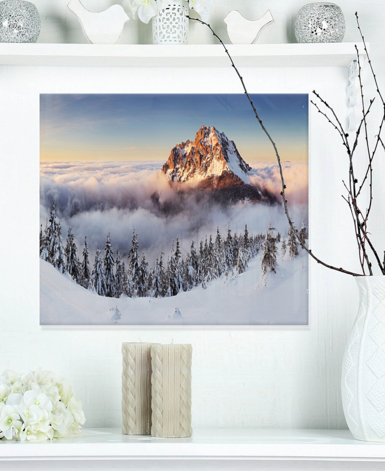 Designart 'Зимний горный пейзаж' Фотография Картины из металла - 20 "X 12" Design Art
