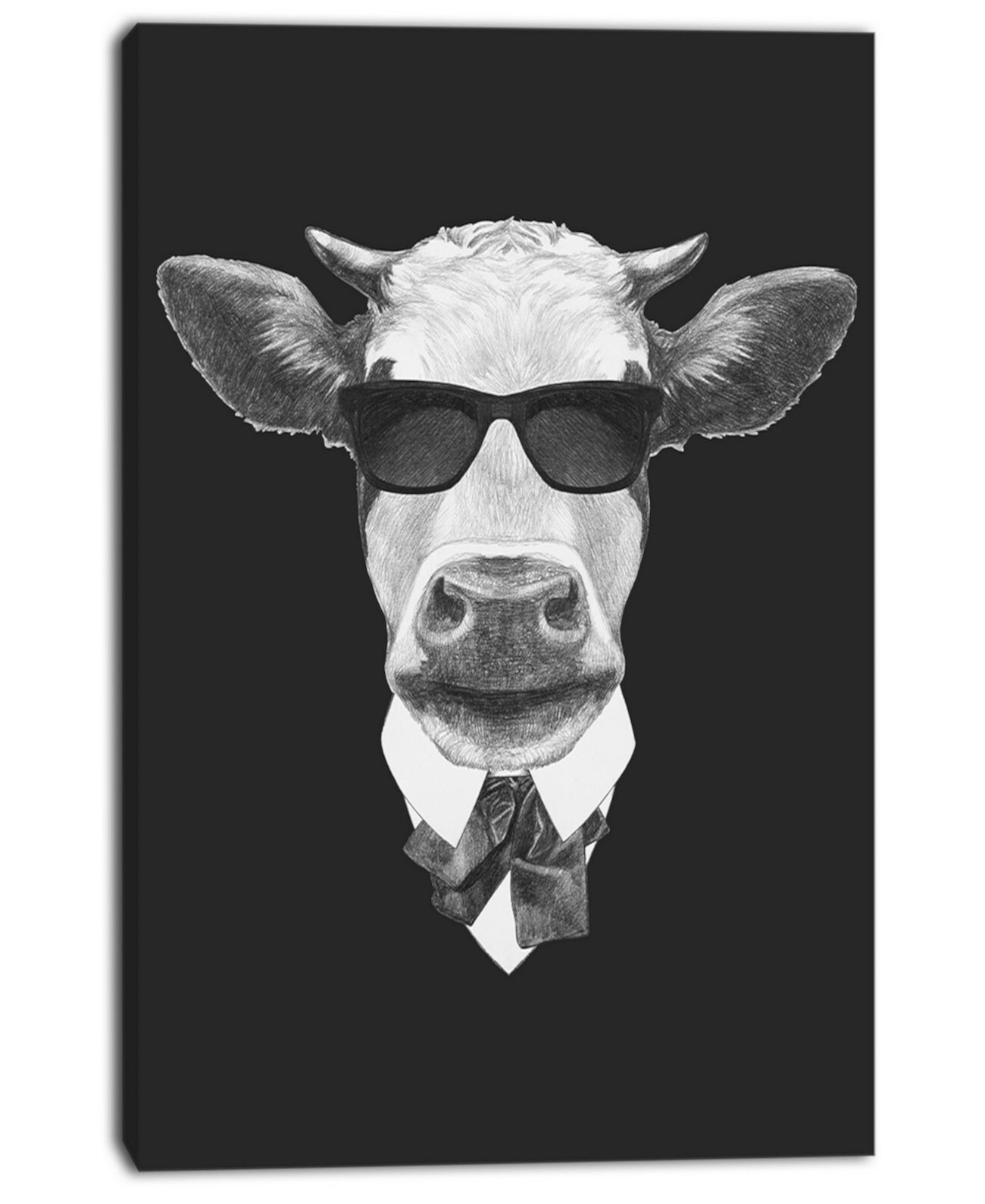 Designart Забавная корова в костюме в очках Художественный принт на холсте с животными - 30 "X 40" Design Art