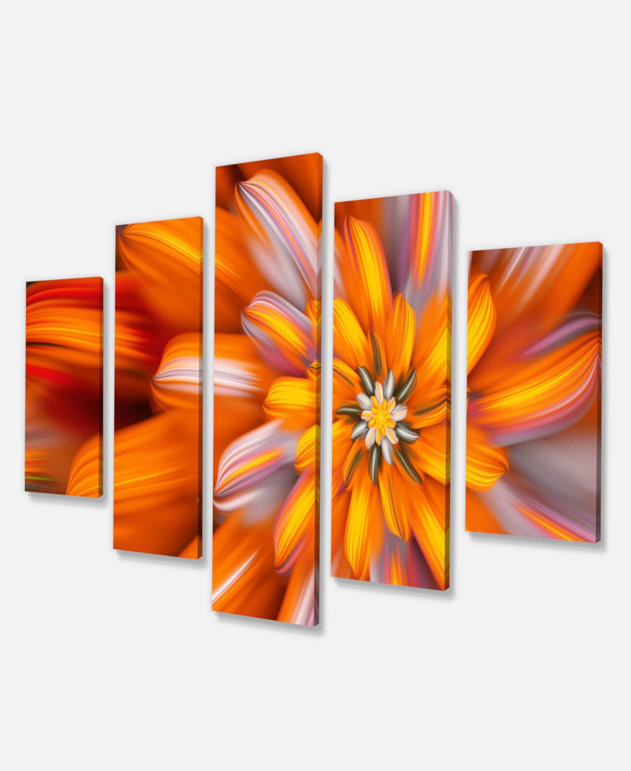 Художественная печать на холсте с массивным оранжевым фрактальным цветком Designart - 60 "X 32" - 5 панелей Design Art
