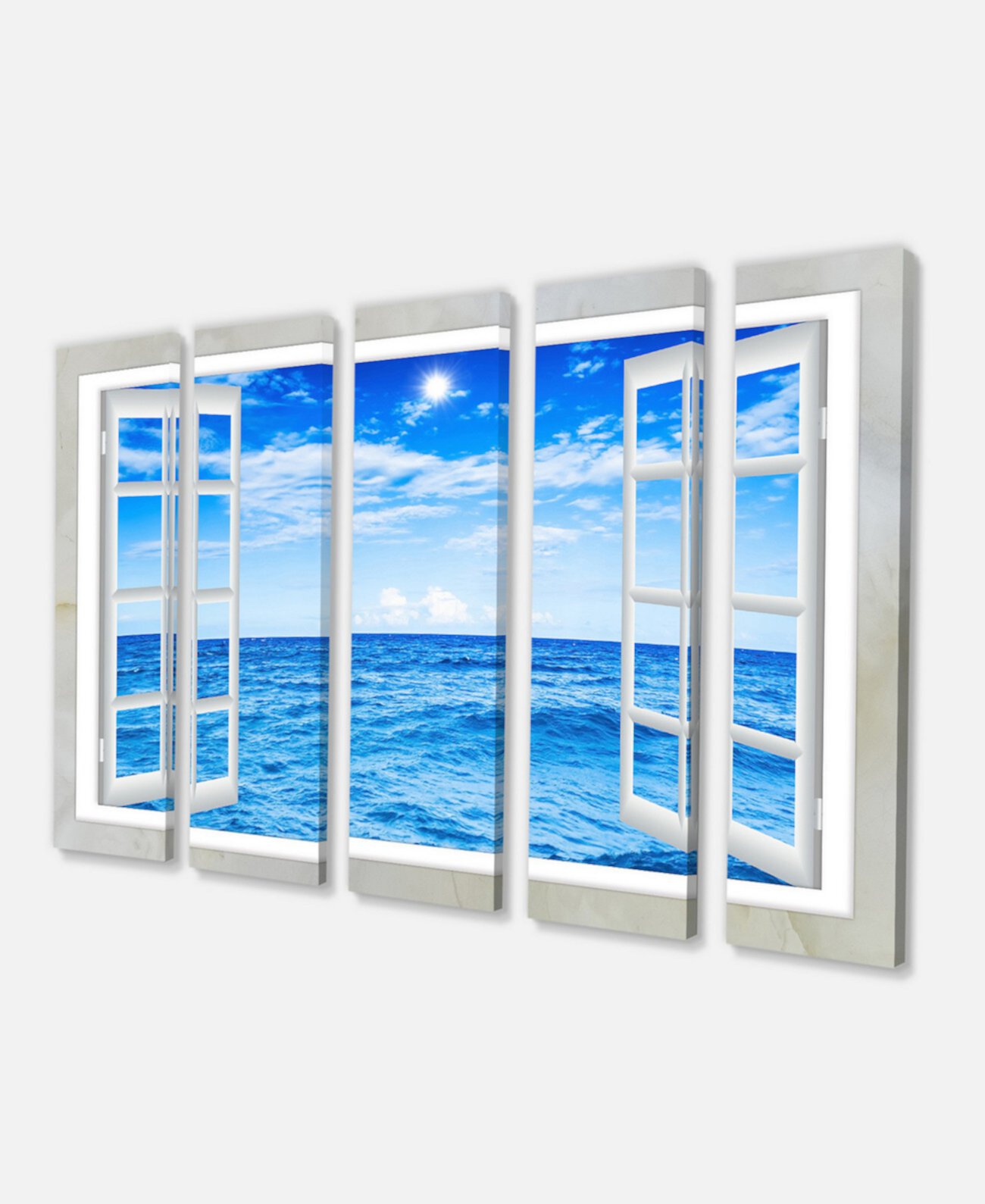 Окно Designart, открытое для синего волнистого океана, дополнительное полотно - 60 "X 28" - 5 панелей Design Art