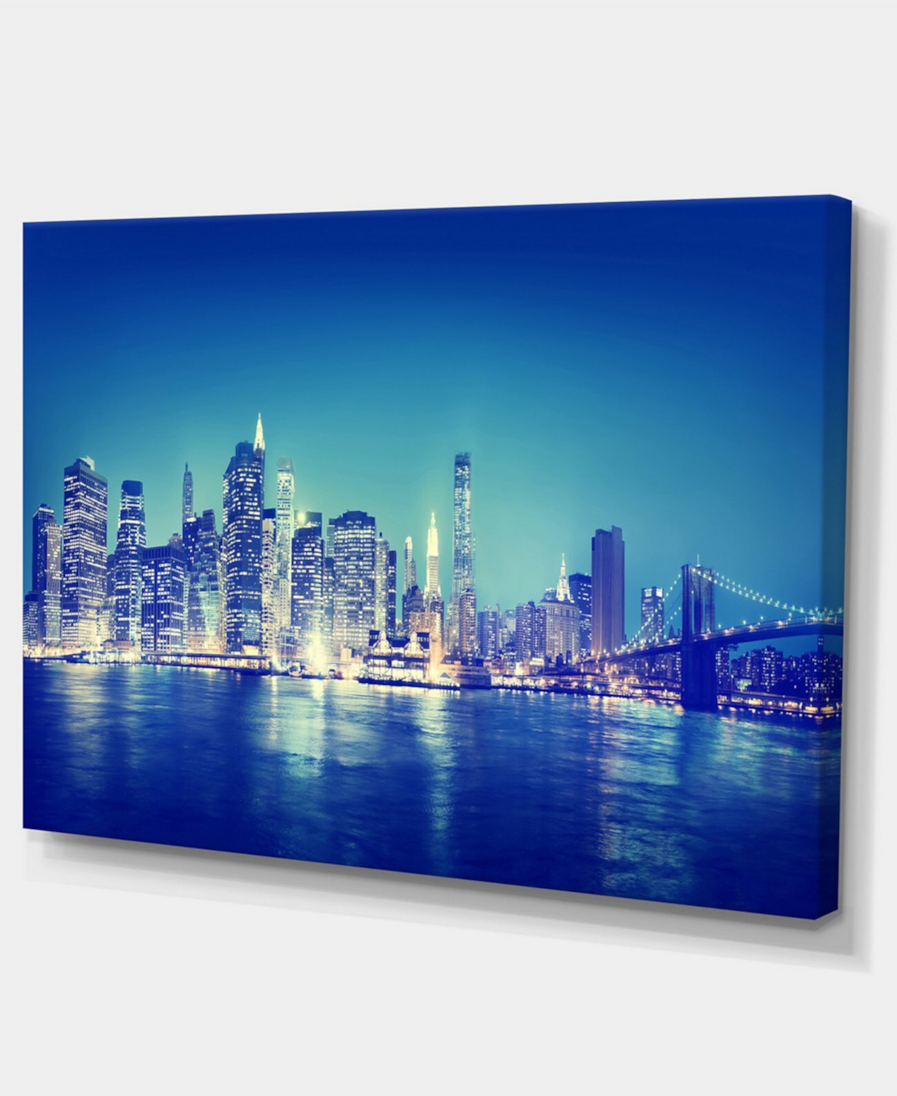 Холст Designart Blue New York City Night Panorama Cityscape - 32 "X 16" Design Art
