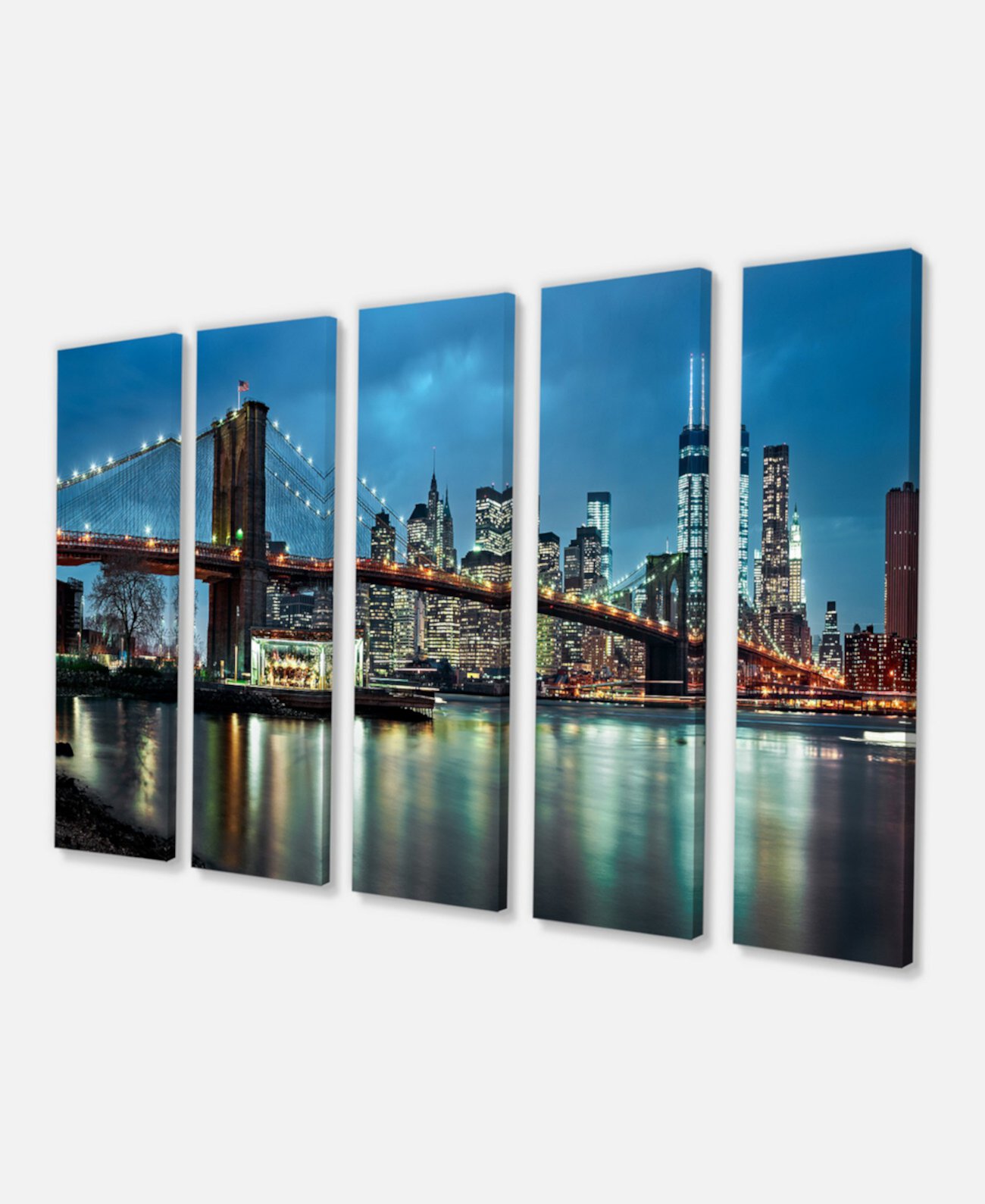 Designart Brooklyn Bridge And Skyscrapers Cityscape Canvas Print - 60 "X 28" - 5 панелей Design Art