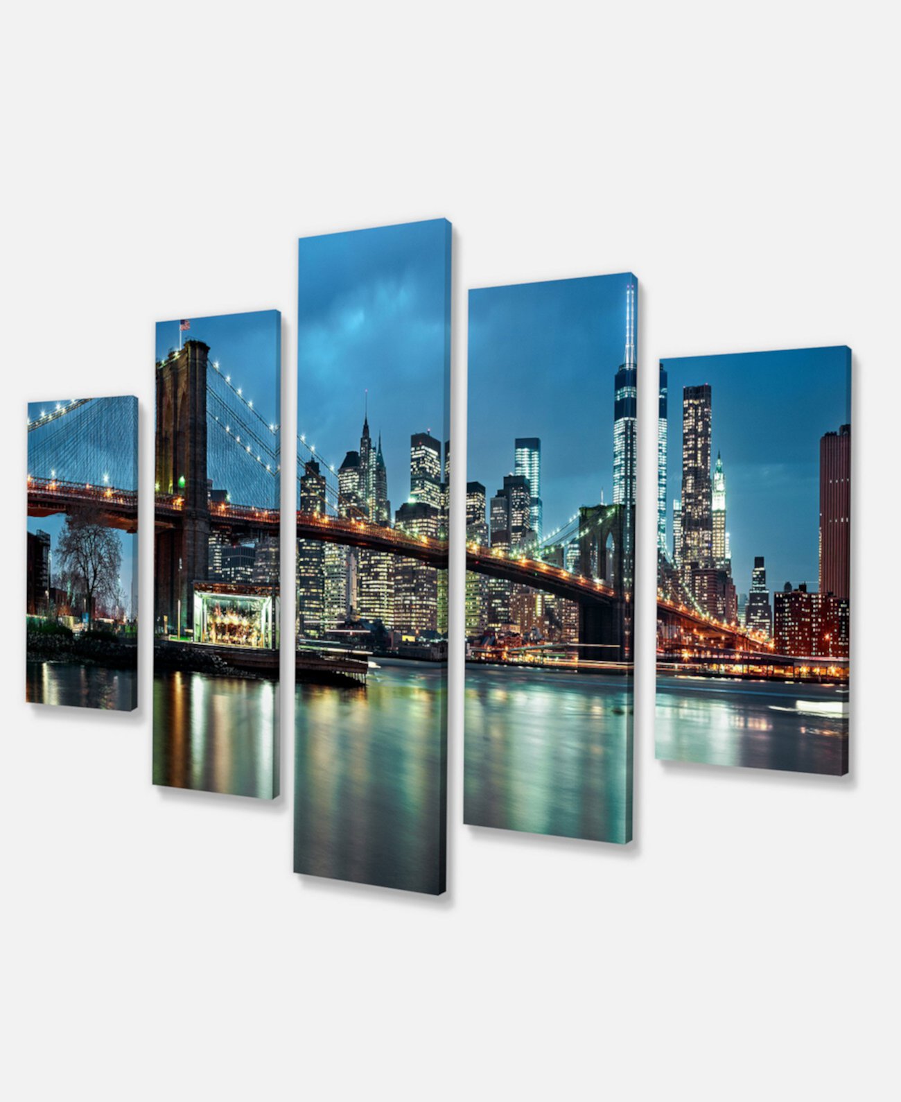 Designart Brooklyn Bridge And Skyscrapers Cityscape Canvas Print - 60 "X 32" - 5 панелей Design Art