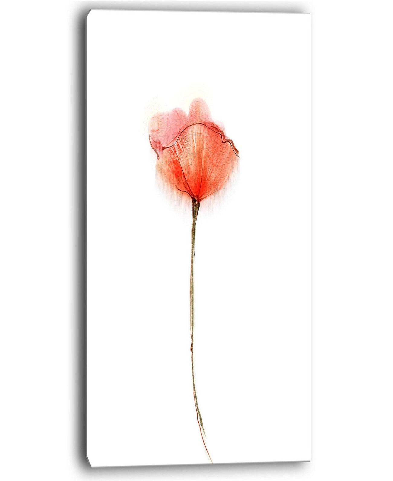 Designart Акварель Большой красный цветок мака Большой цветок Картина на холсте - 16 "X 32" Design Art