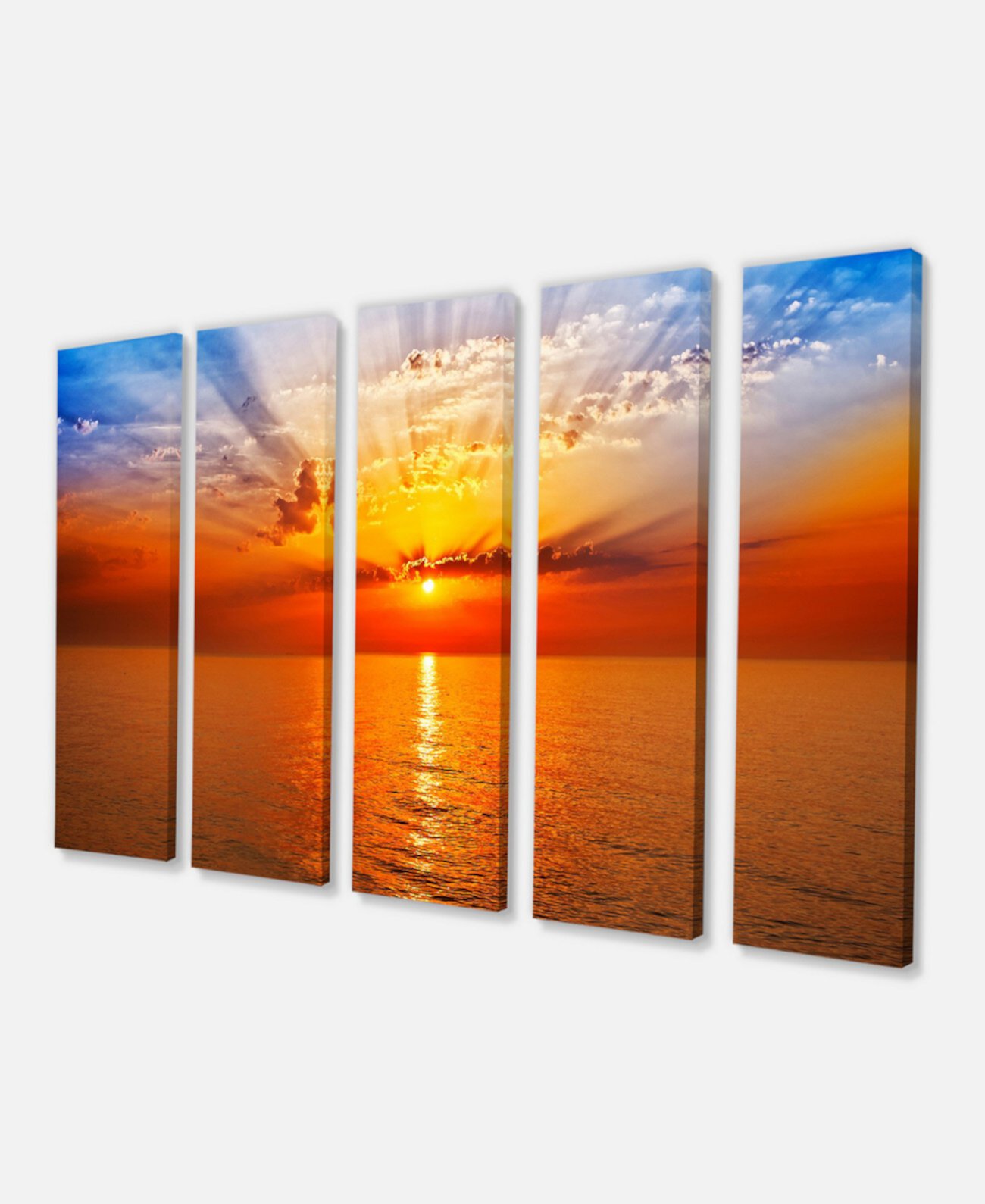 Холст Designart Orange Sea Sunrise под голубым небом - 60 "X 28" - 5 панелей Design Art