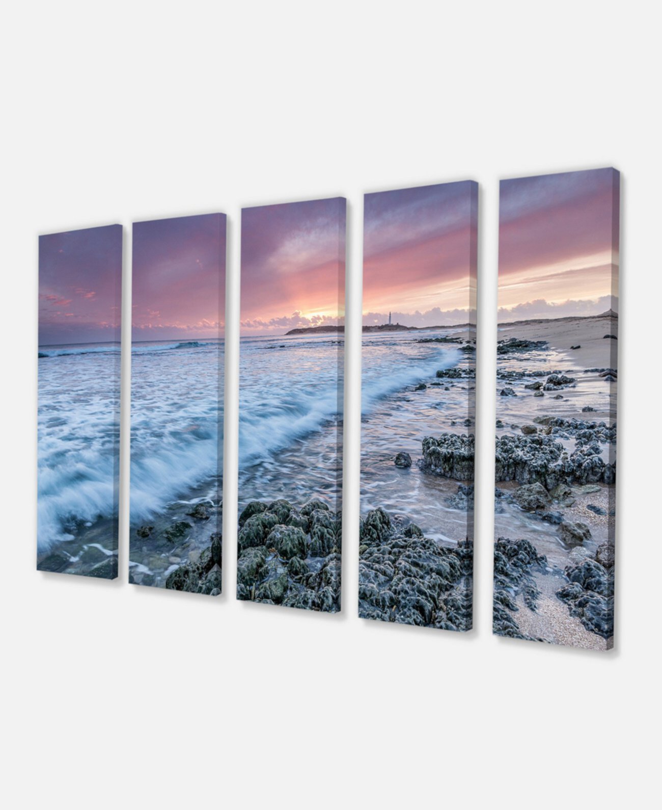 Художественная печать на холсте с морским пейзажем на пляже мыса Трафальгар на пляже Designart - 60 "X 28" - 5 панелей Design Art