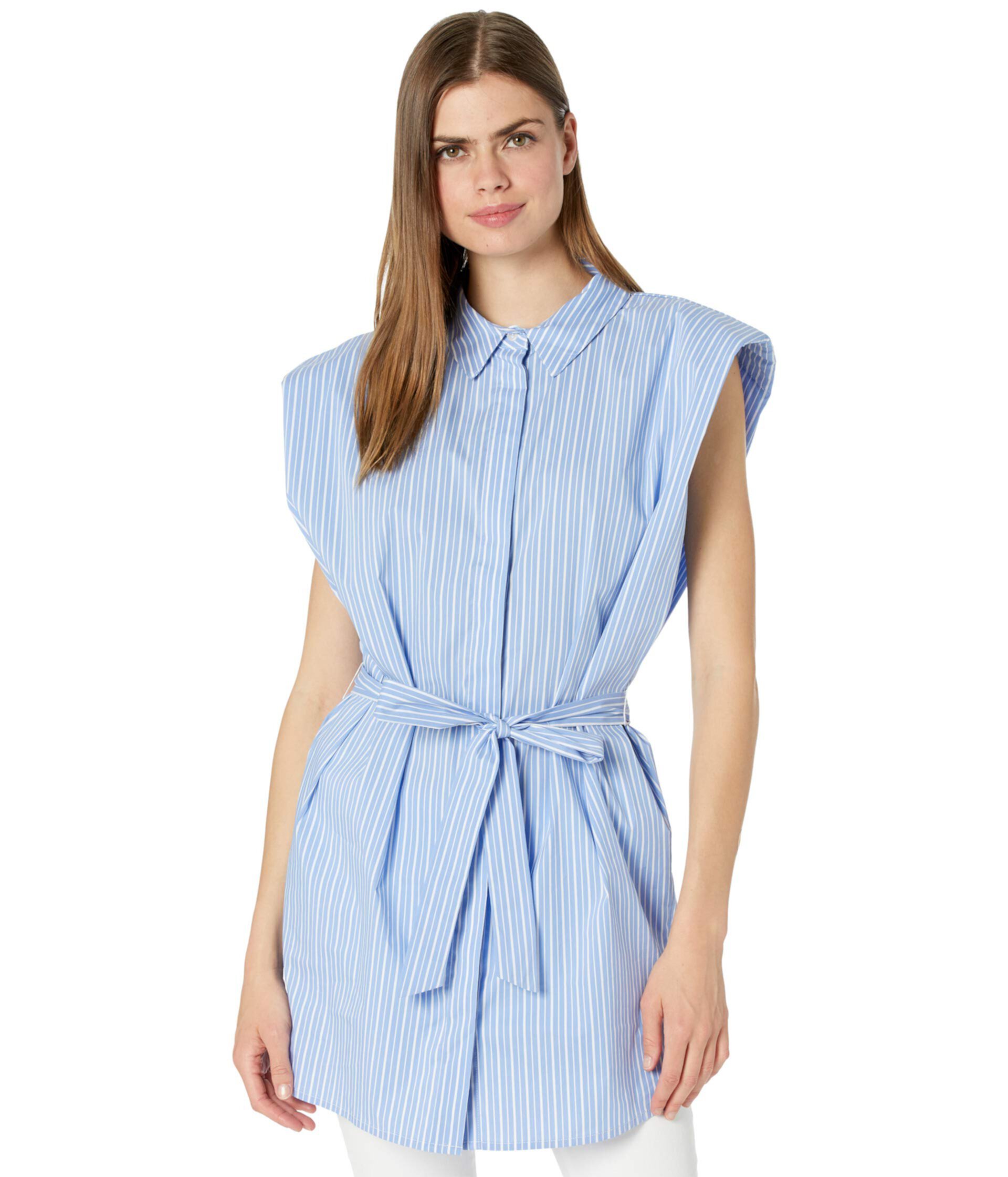 Stripe Shoulder Pad Shirtdress Bardot