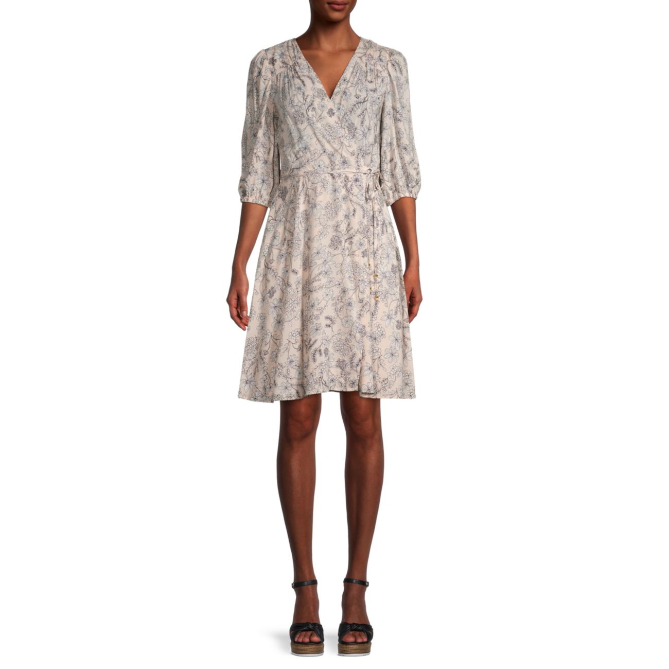 Платье с запахом и цветочным принтом с рукавами до локтя Calvin Klein
