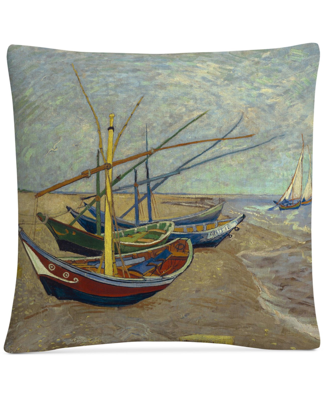 Рыболовные лодки Винсента Ван Гога на пляже Декоративная подушка размером 16 x 16 дюймов BALDWIN