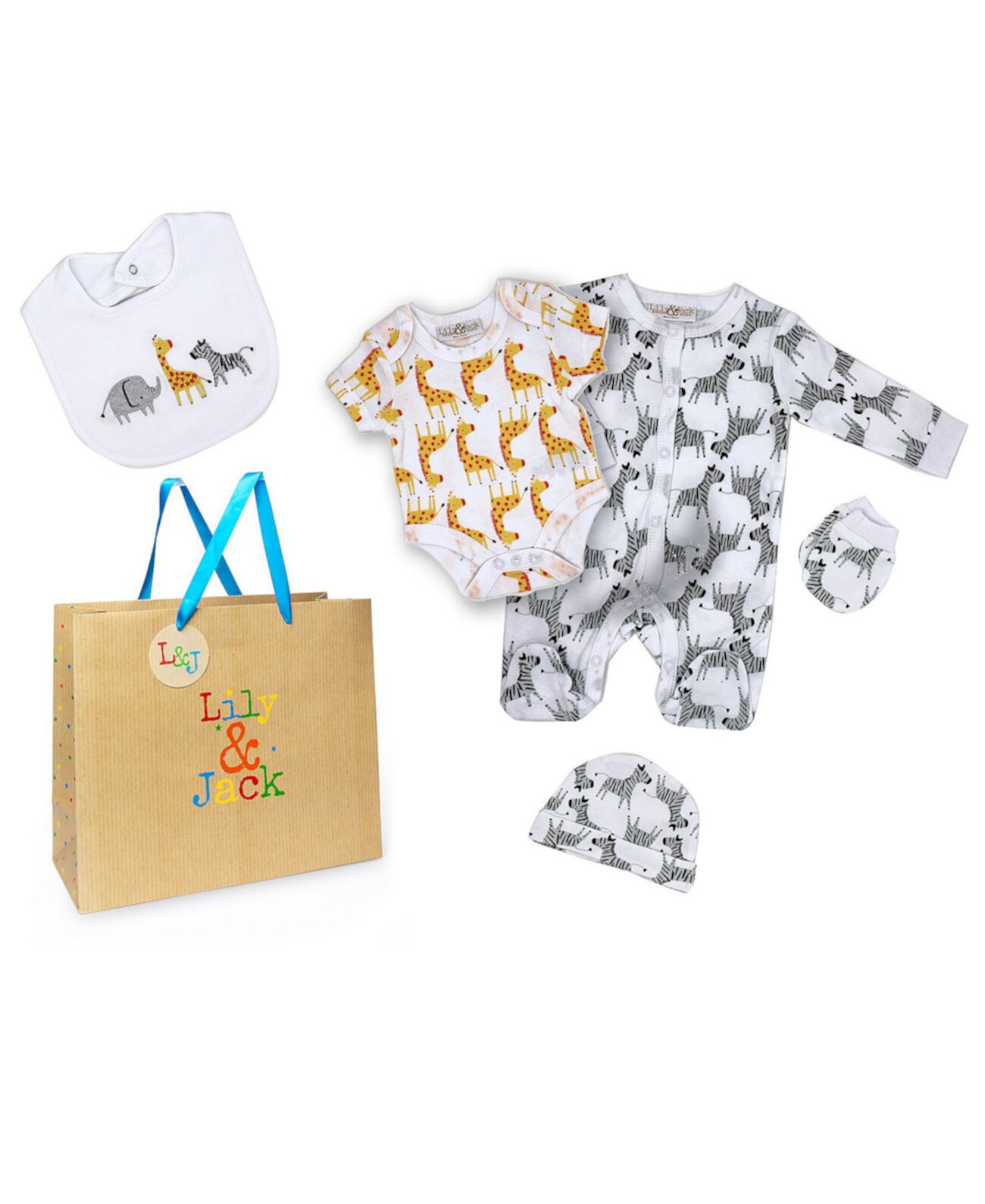Подарочный набор для маленьких мальчиков и девочек Safari Layette в сетчатой сумке, 5 предметов Lily & Jack