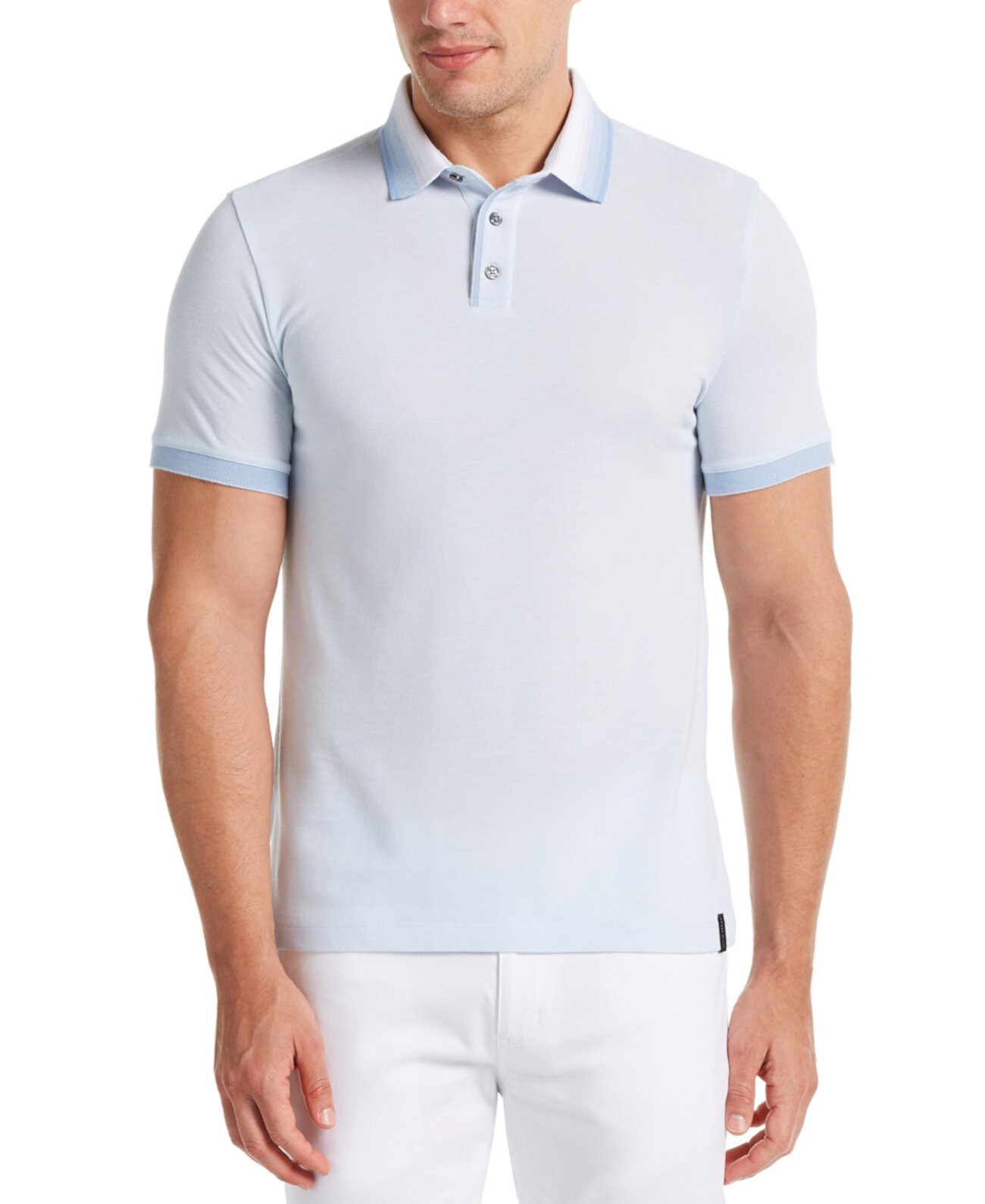 Мужская рубашка-поло с коротким рукавом из пике с большим и высоким воротником с эффектом омбре Perry Ellis