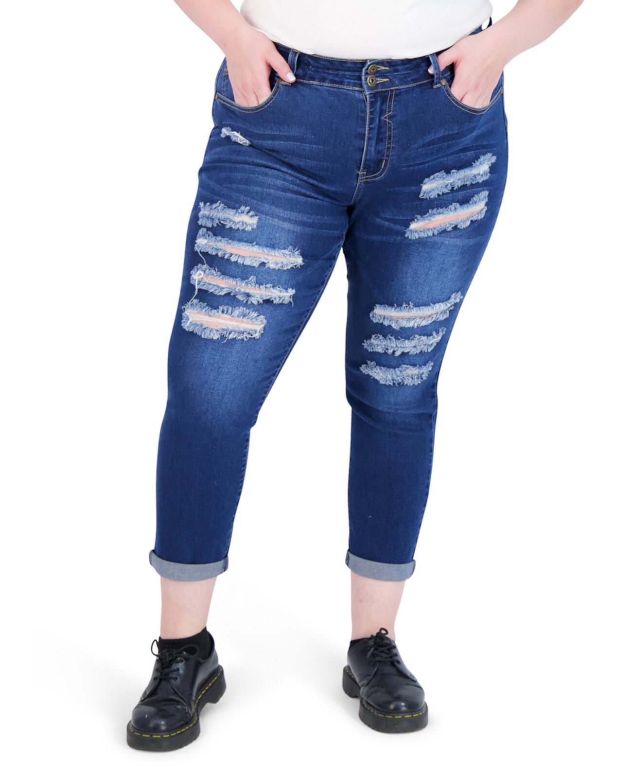 Модные рваные джинсы скинни больших размеров с двумя пуговицами Gogo Jeans