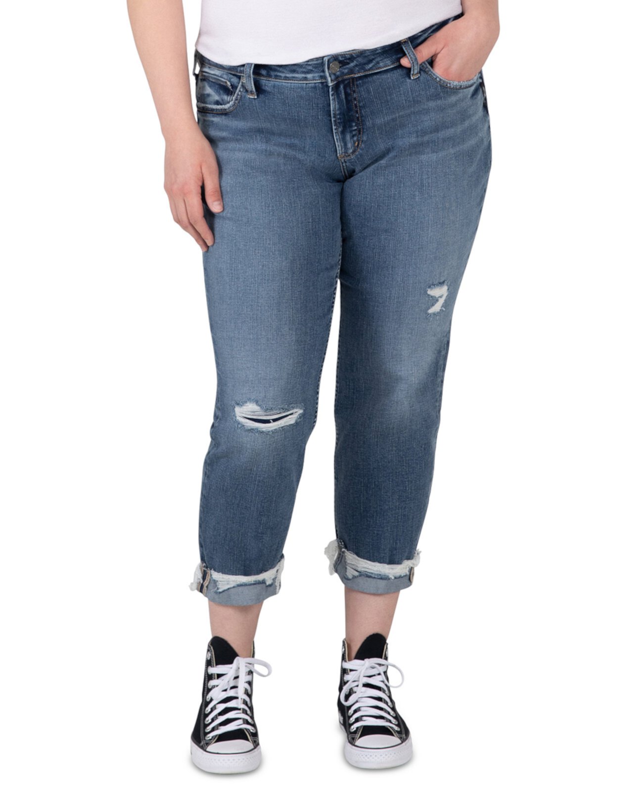 Модные рваные джинсы-бойфренды с эффектом потертости Silver Jeans Co.