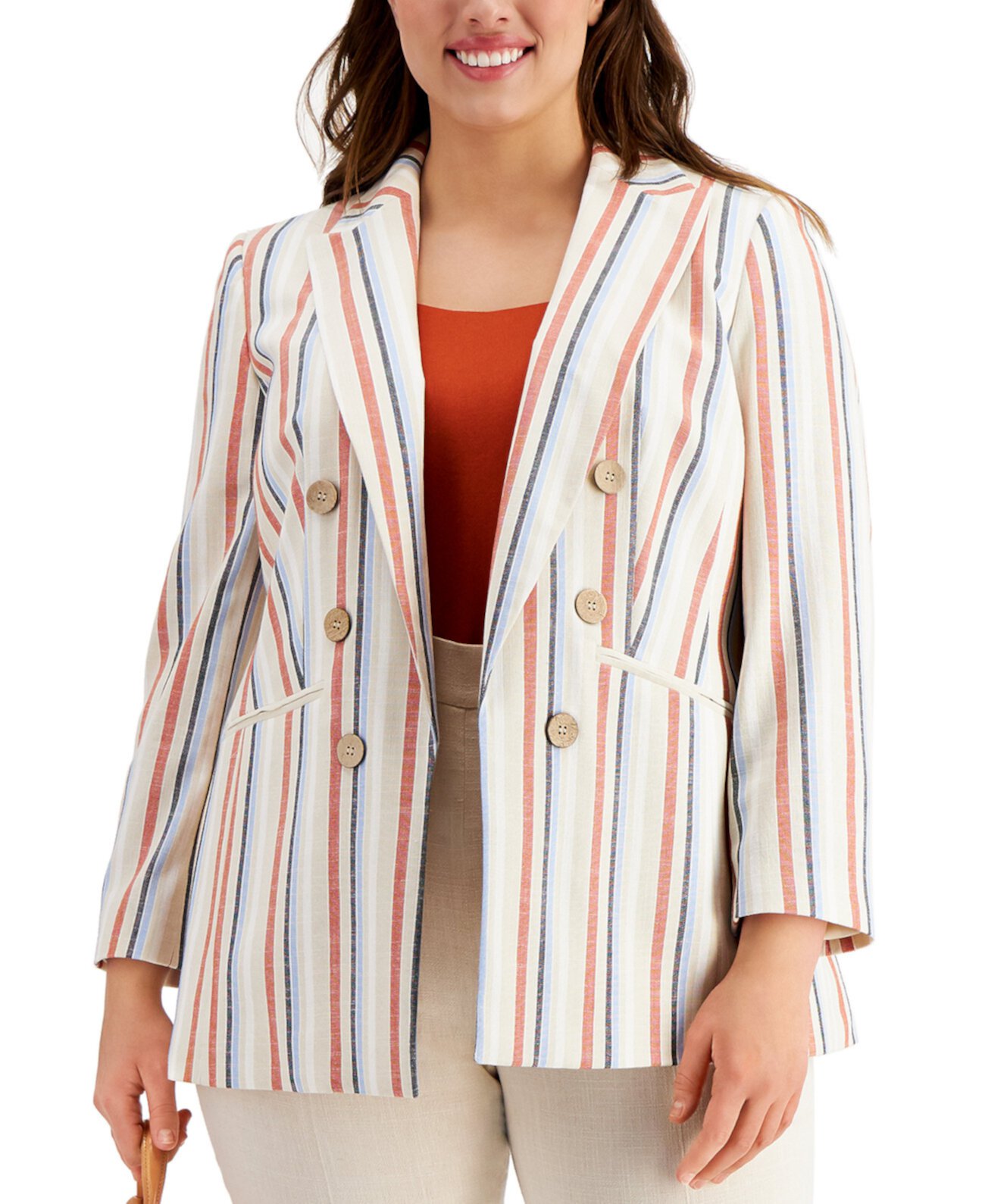 Модный пиджак из шамбре в полоску больших размеров, созданный для Macy's Bar III