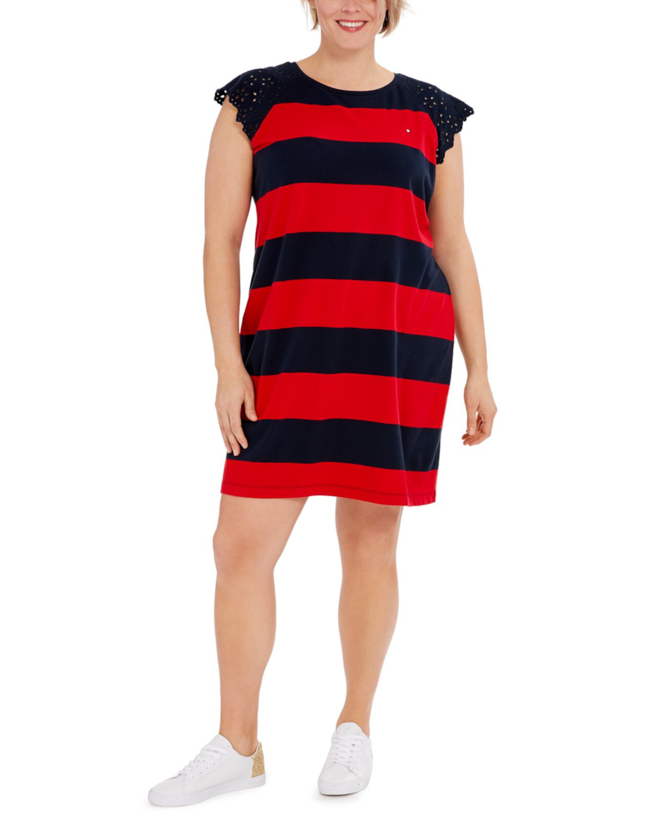 Платье для регби в полоску с кружевными рукавами больших размеров, созданное для Macy's Tommy Hilfiger