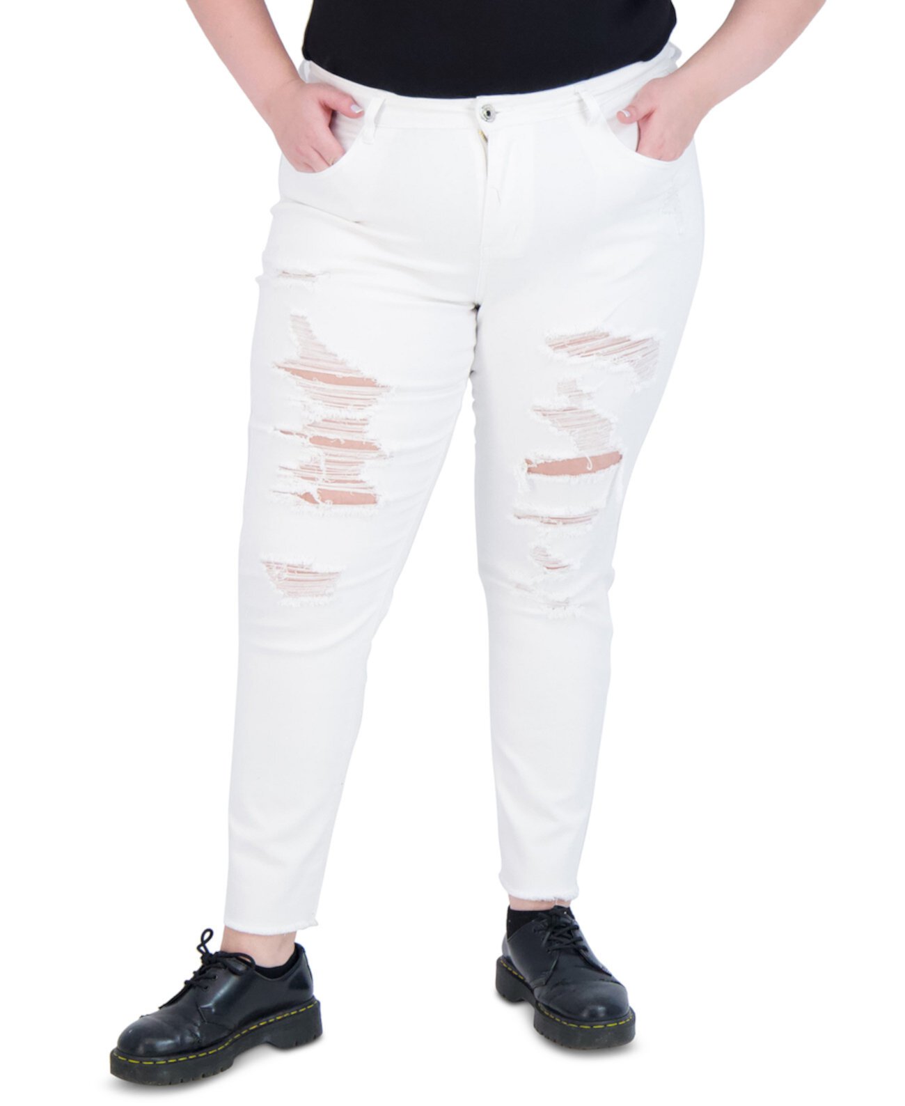 Модные белые рваные джинсы скинни больших размеров Gogo Jeans