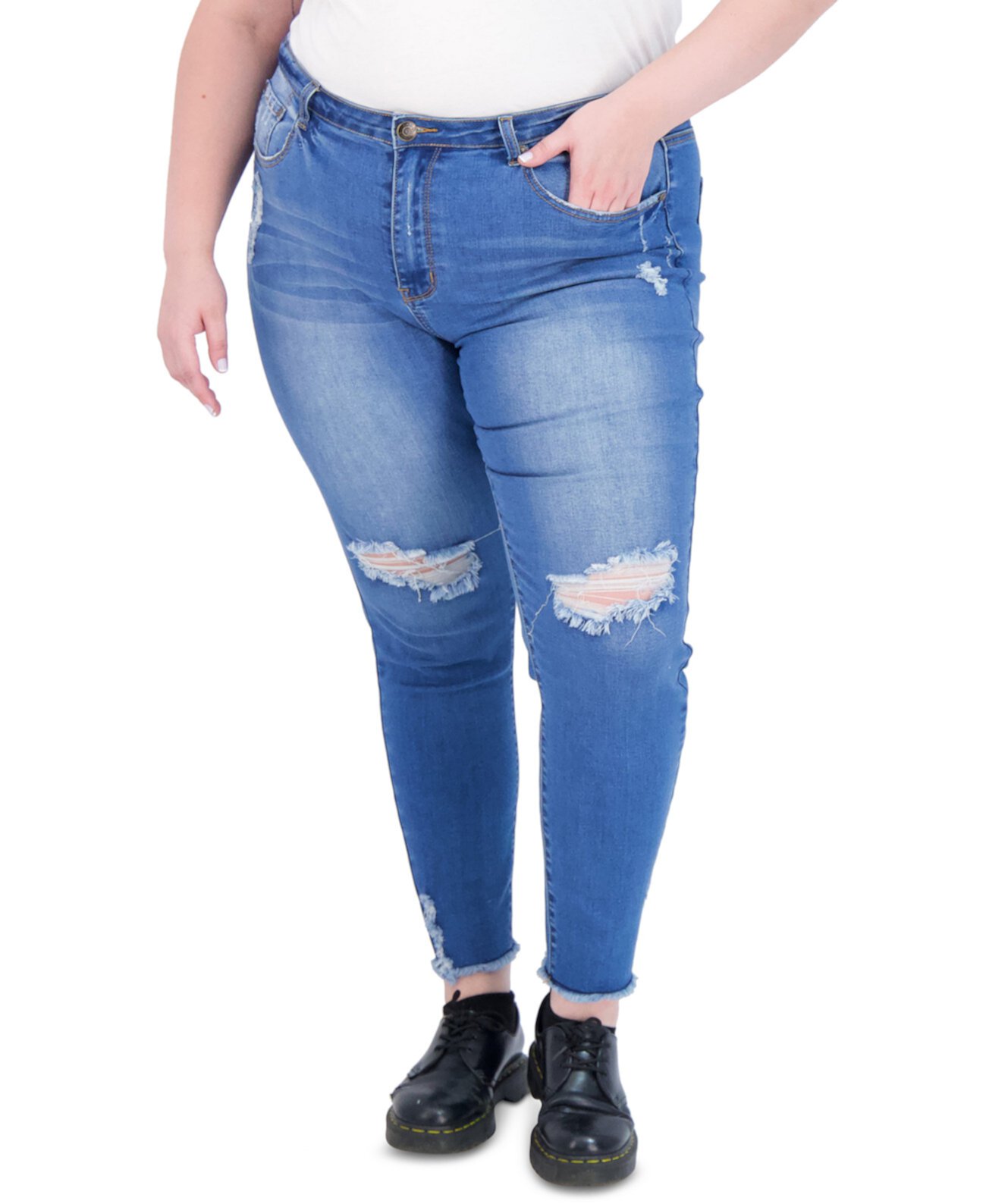 Модные рваные джеггинсы с очень высокой посадкой и пышными формами больших размеров Gogo Jeans