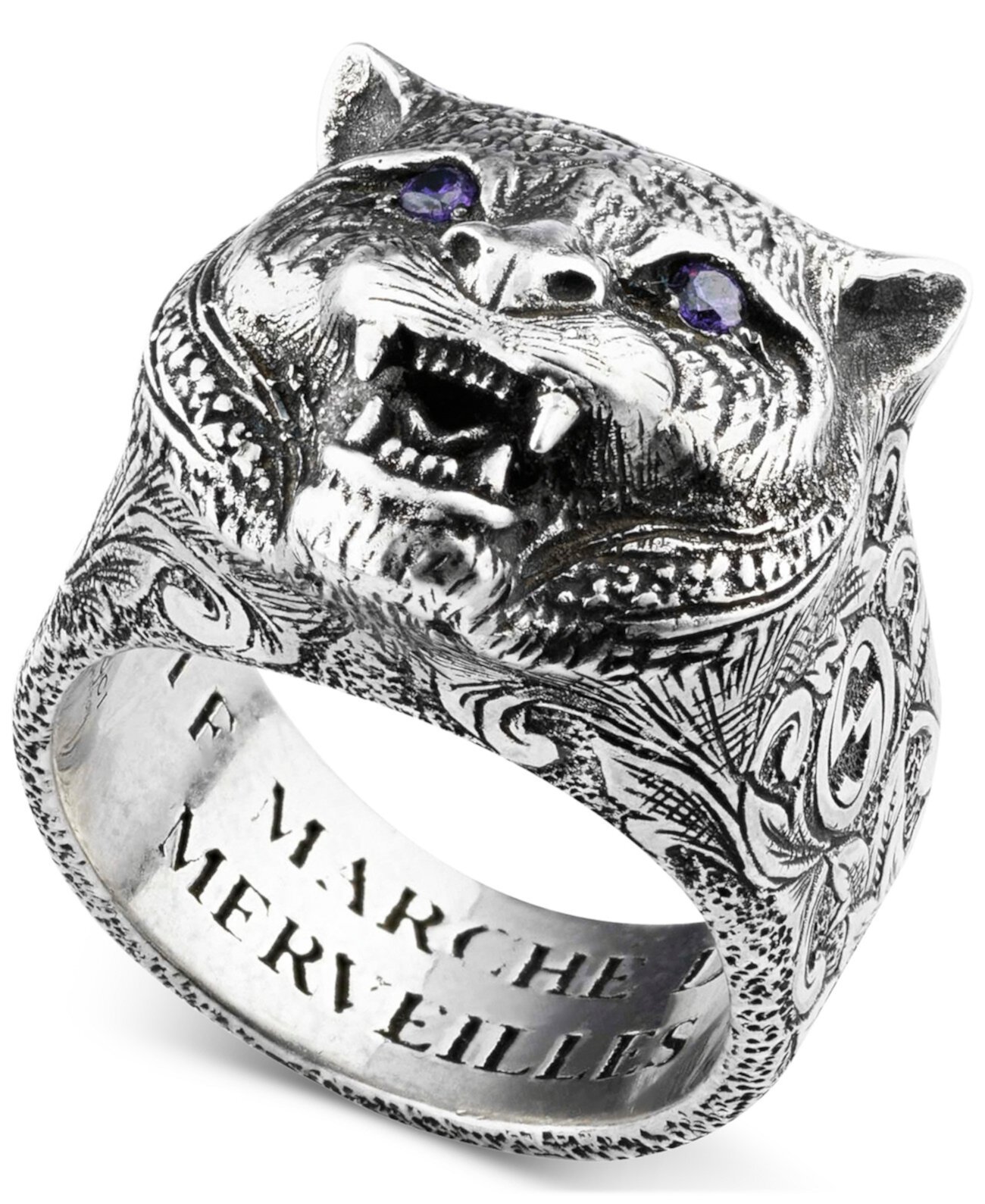 Мужское кольцо на голову кошки с хрустальным глазом из стерлингового серебра GUCCI