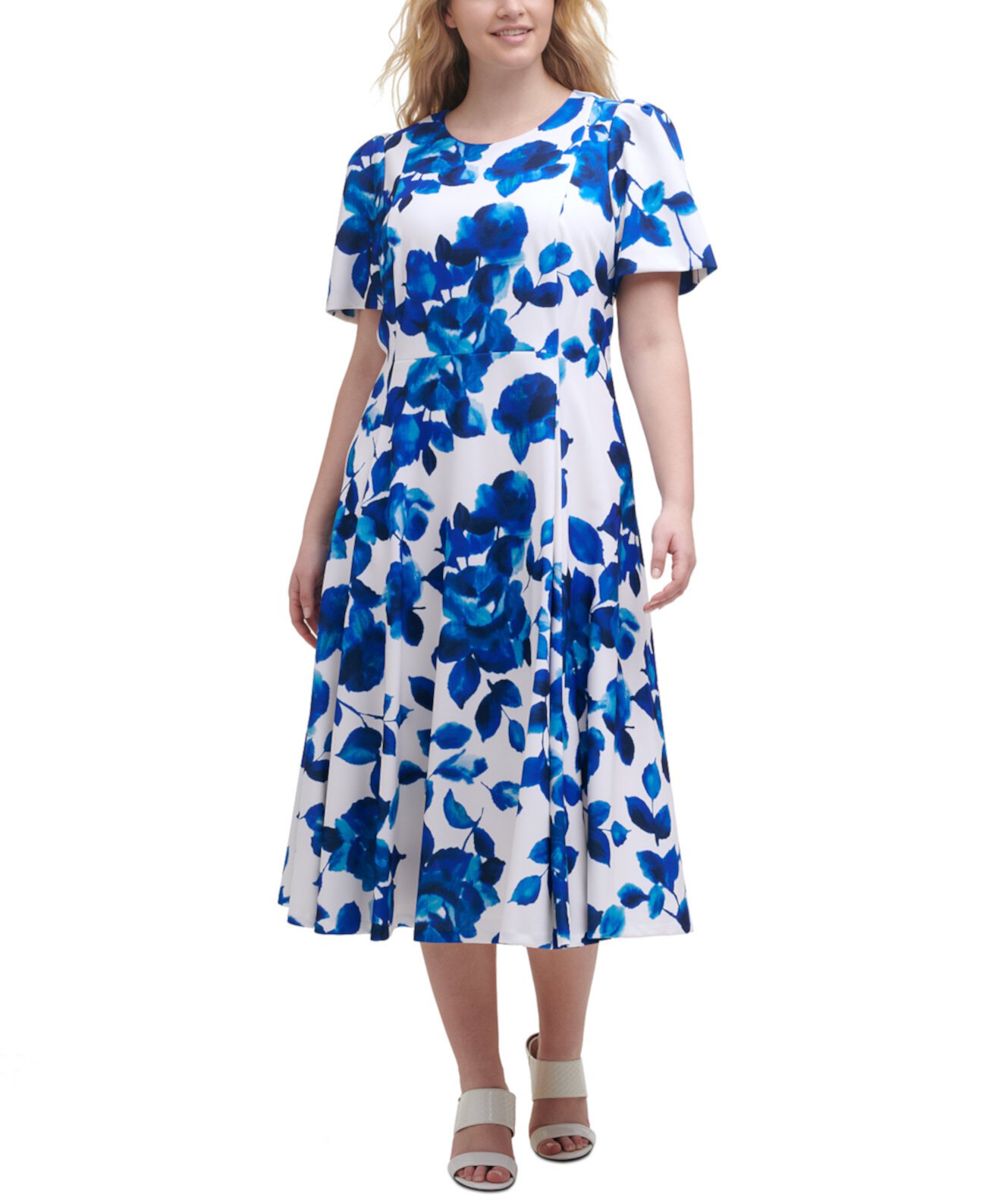 Платье миди большого размера с цветочным принтом Calvin Klein