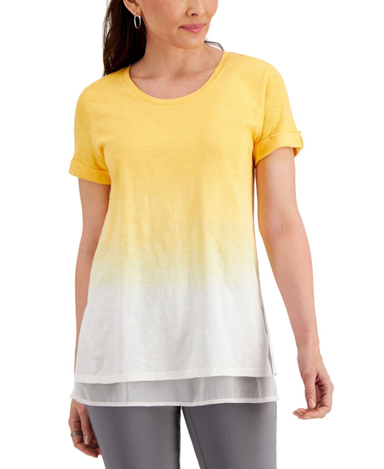 Многослойная футболка Petite Dip-Dyed, созданная для Macy's J&M Collection