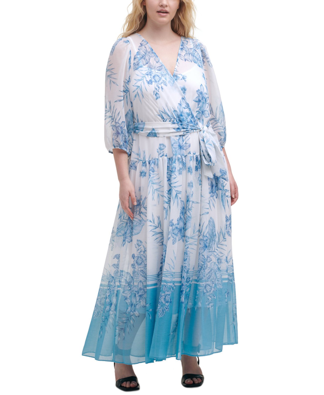 Макси-платье большого размера с искусственным запахом и цветочным принтом Calvin Klein