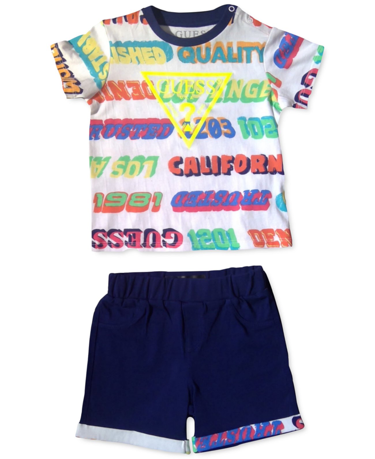 Комплект хлопковых футболок и шорт с логотипом для маленьких мальчиков GUESS