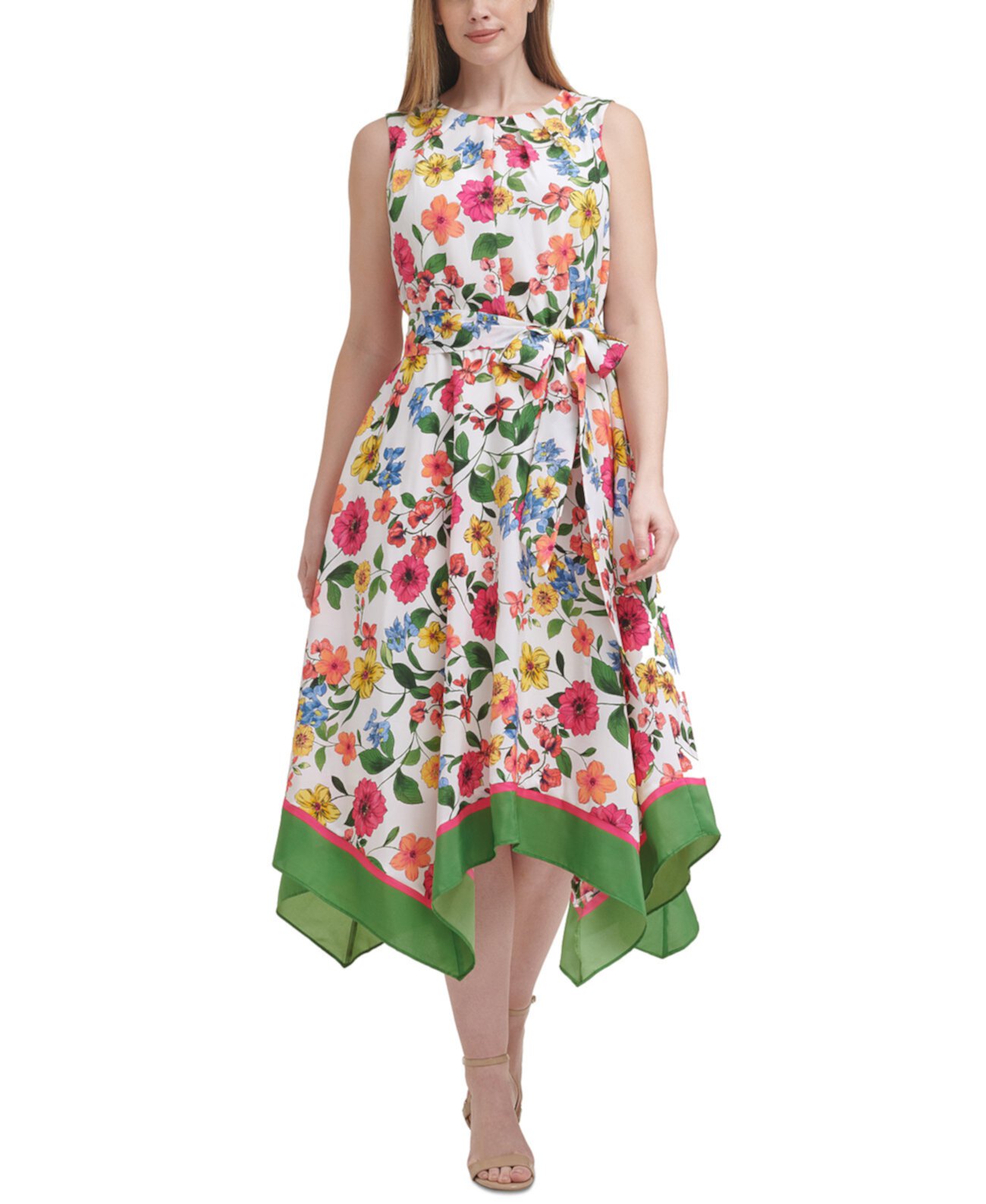 Платье миди большого размера с платком и подолом с цветочным принтом Jessica Howard