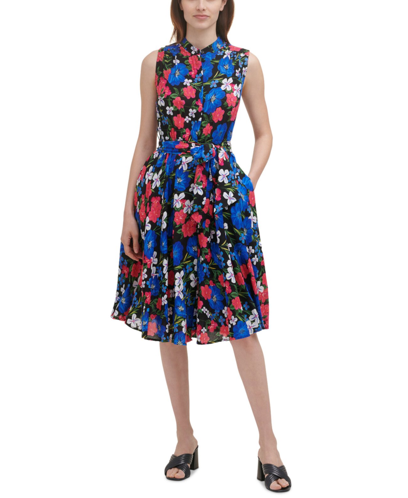 Платье-рубашка миди с цветочным принтом Calvin Klein