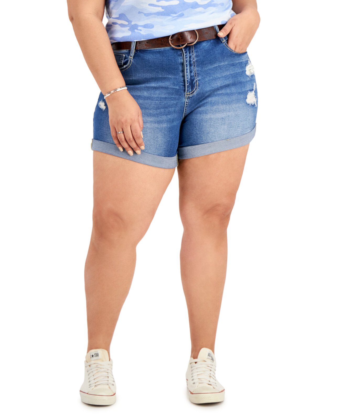 Модные джинсовые шорты-бойфренды больших размеров с поясом Dollhouse