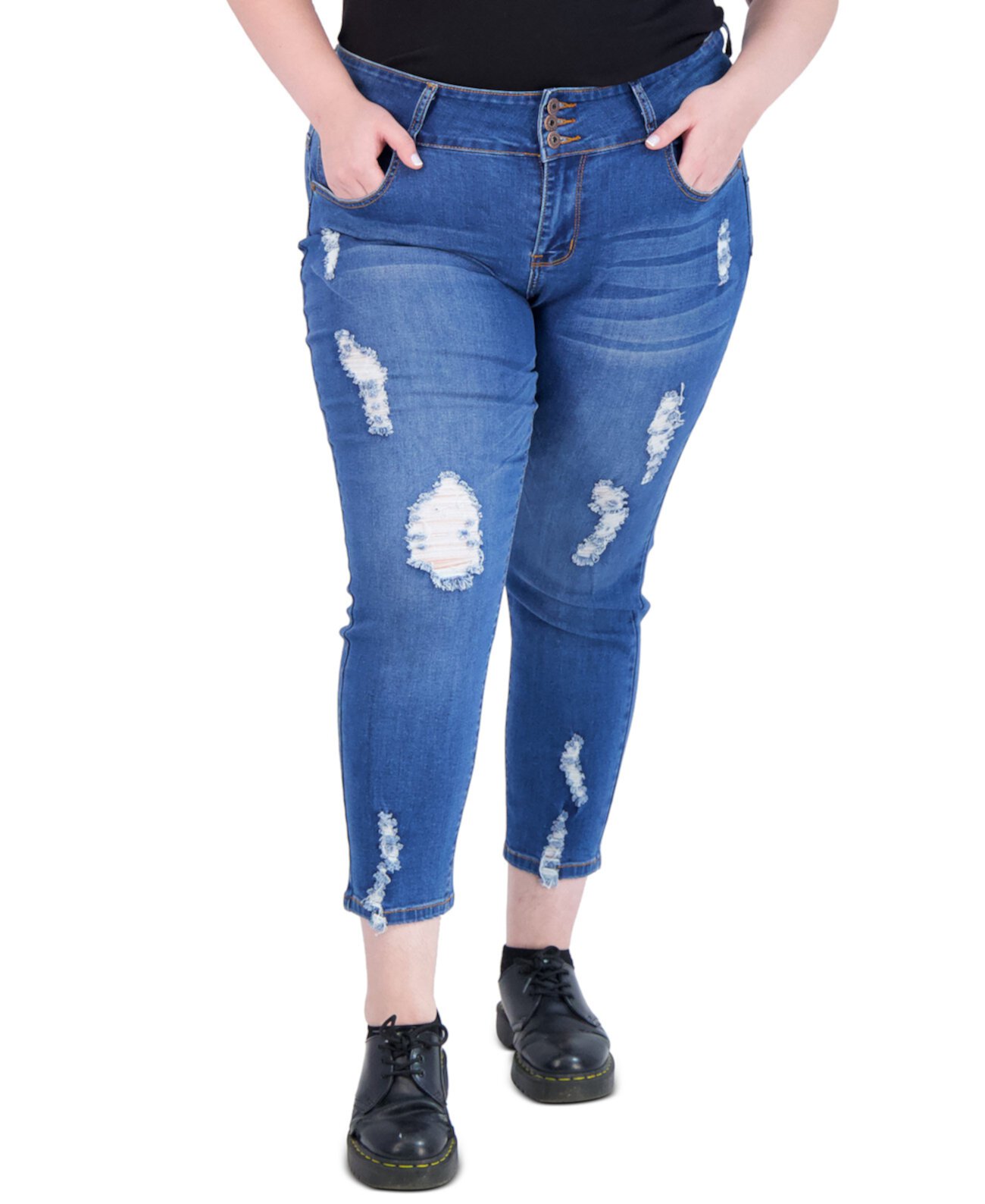 Модные рваные джинсы скинни больших размеров с тремя пуговицами Gogo Jeans