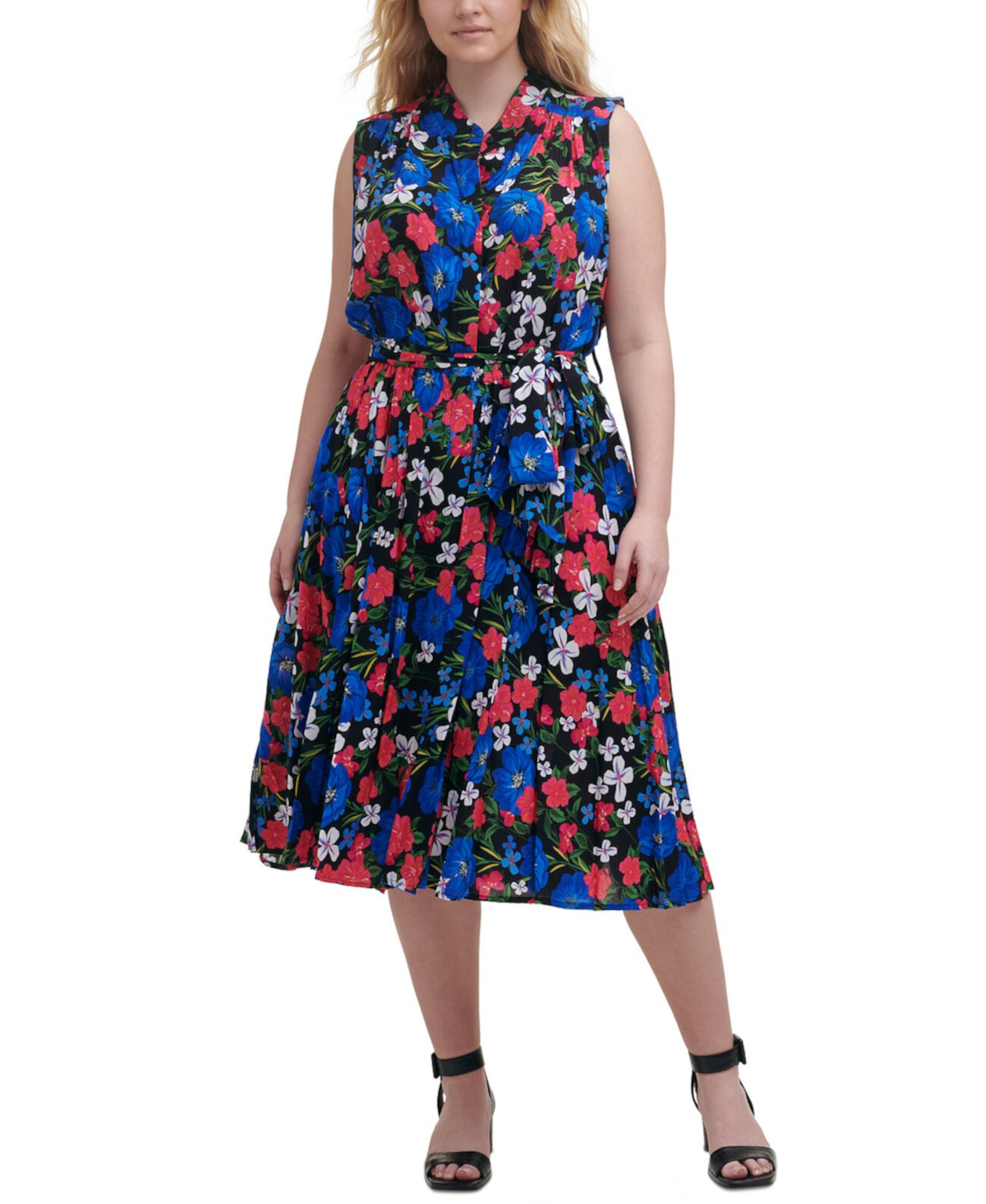 Платье-рубашка миди большого размера с цветочным принтом Calvin Klein