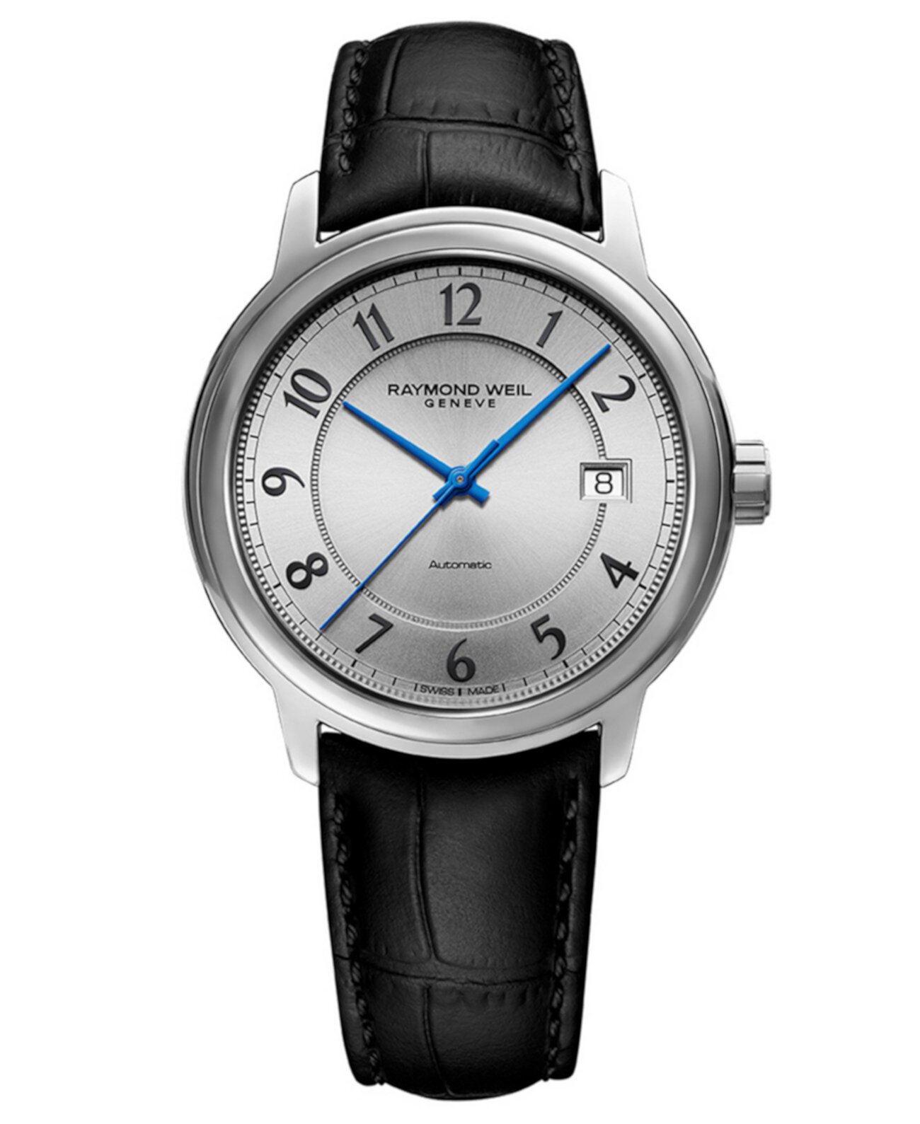 Мужские швейцарские автоматические часы Maestro с черным кожаным ремешком, 39 мм Raymond Weil