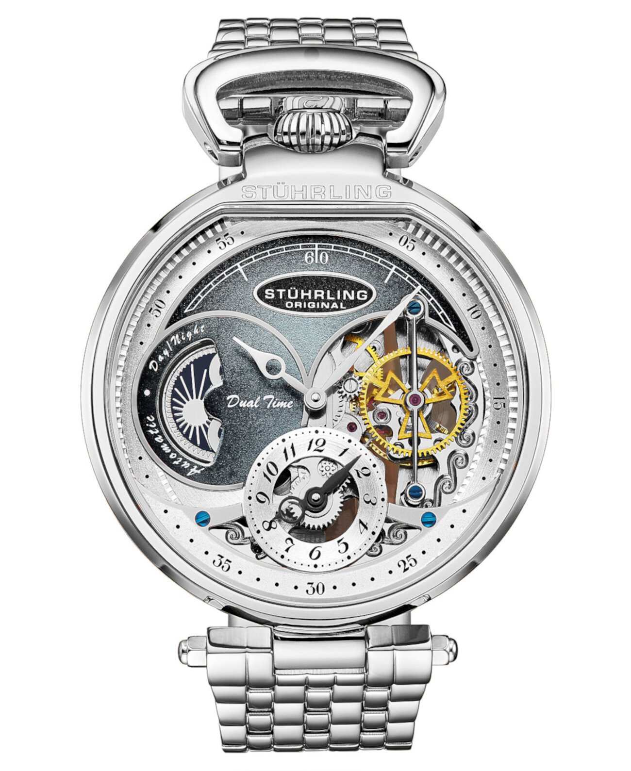 Мужские автоматические серебряные часы с браслетом из нержавеющей стали 46 мм Stuhrling