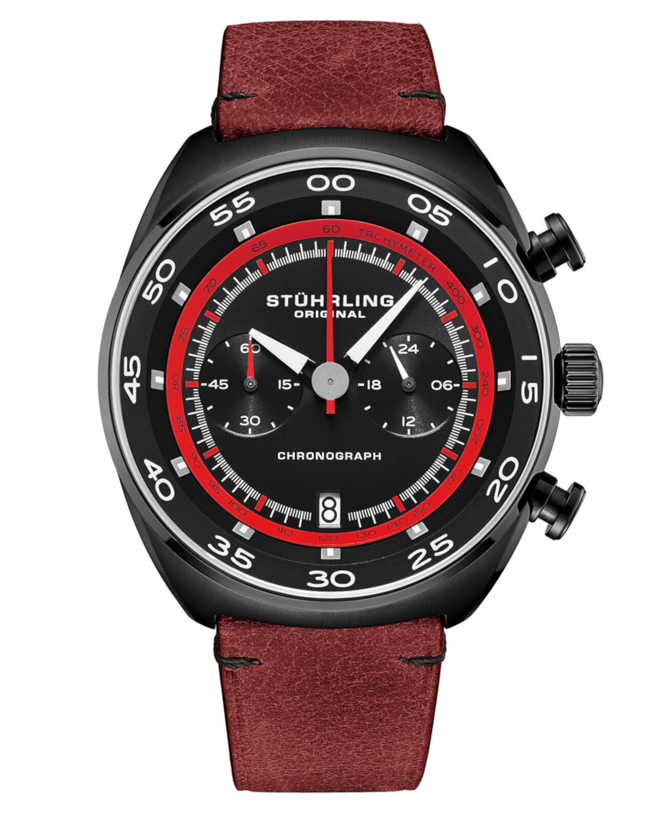 Мужские часы Chrono Red с ремешком из натуральной кожи с тахометром 44 мм Stuhrling