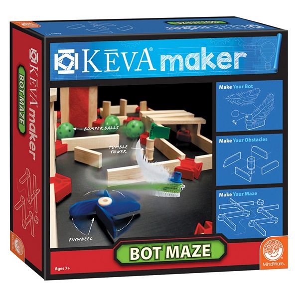 Конструктор KEVA Maker Bot Maze: 30 деревянных элементов, 2 роботизированные игрушки, от 7 лет MindWare