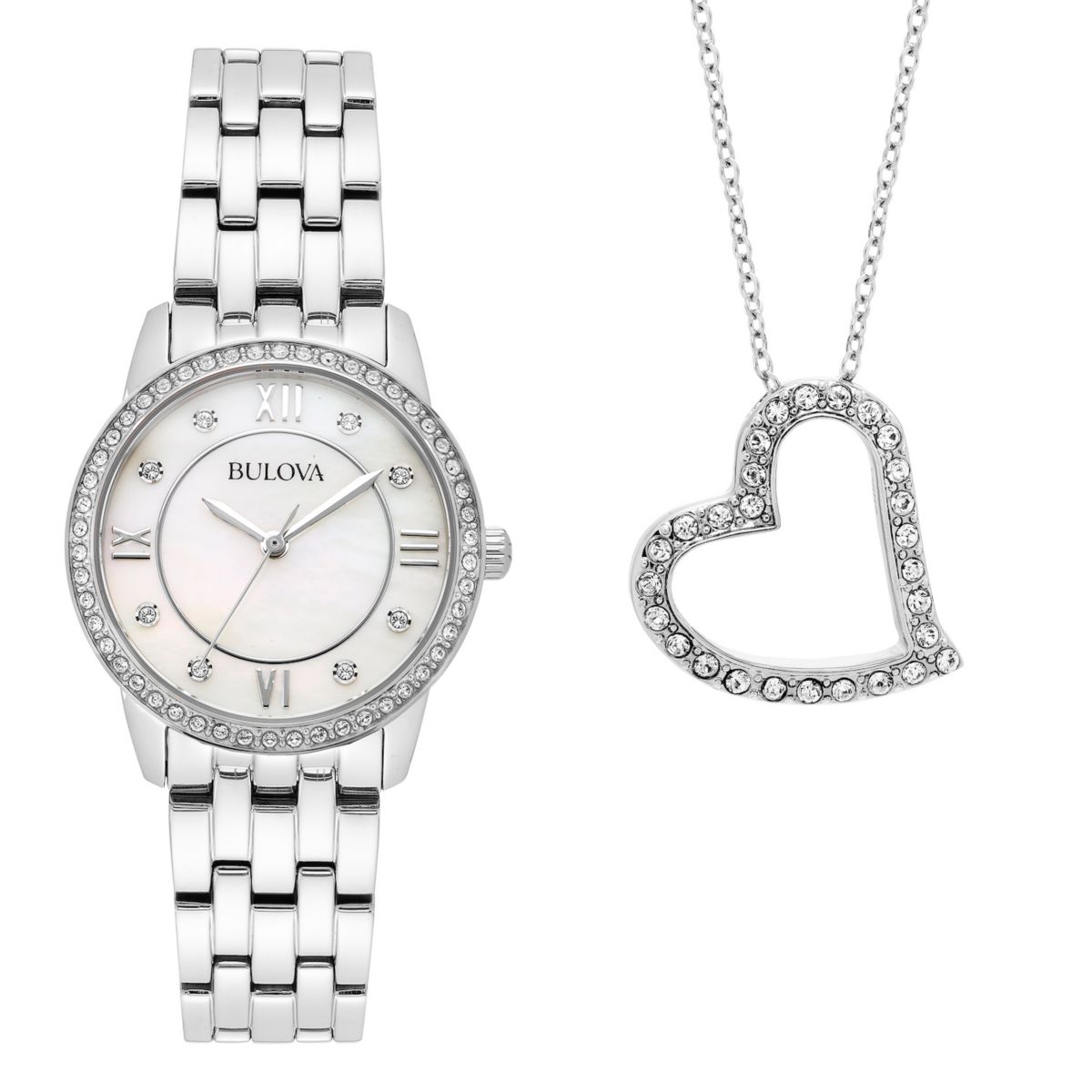 Женские часы Bulova с кристаллами и колье в виде сердца, подарочный набор - 96X155 Bulova