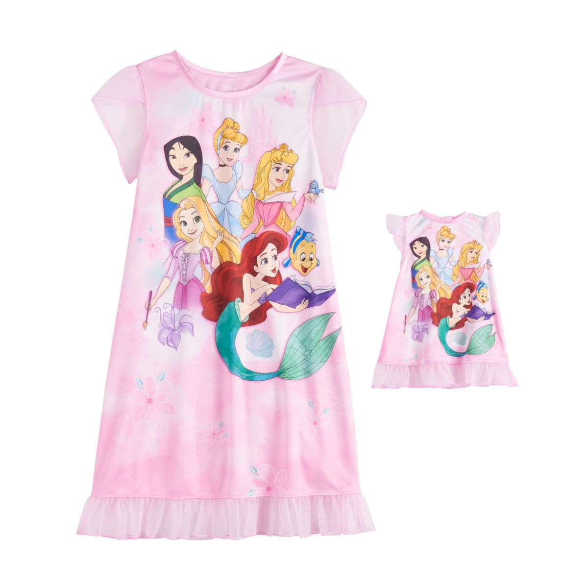 Ночная рубашка в общежитии принцессы Диснея для девочек 4-8 и подходящее платье для куклы Licensed Character