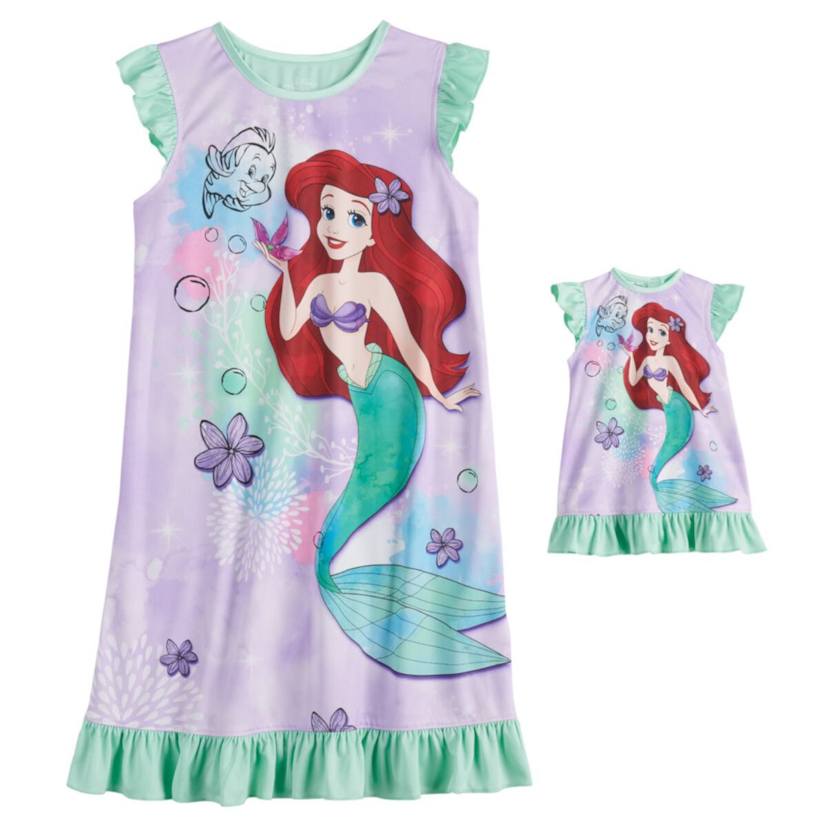 Disney's The Little Mermaid Ariel Girls 4-8 Ночная рубашка в общежитии и подходящее платье для куклы Licensed Character