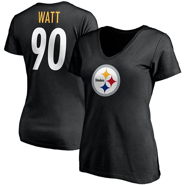 Женская футболка Fanatics Branded с логотипом Pittsburgh Steelers и именем T.J. Watt, черная, с V-образным вырезом NFL