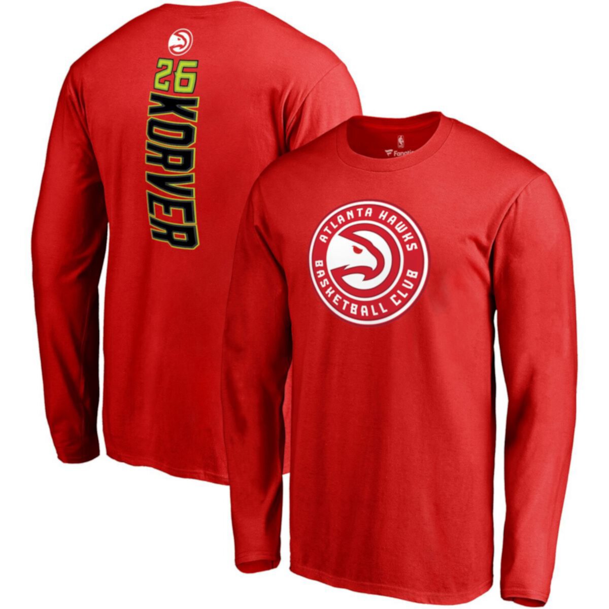 Мужская футболка с длинным рукавом с логотипом Fanatics Kyle Korver Red Atlanta Hawks Backer 3 Name & Number Fanatics