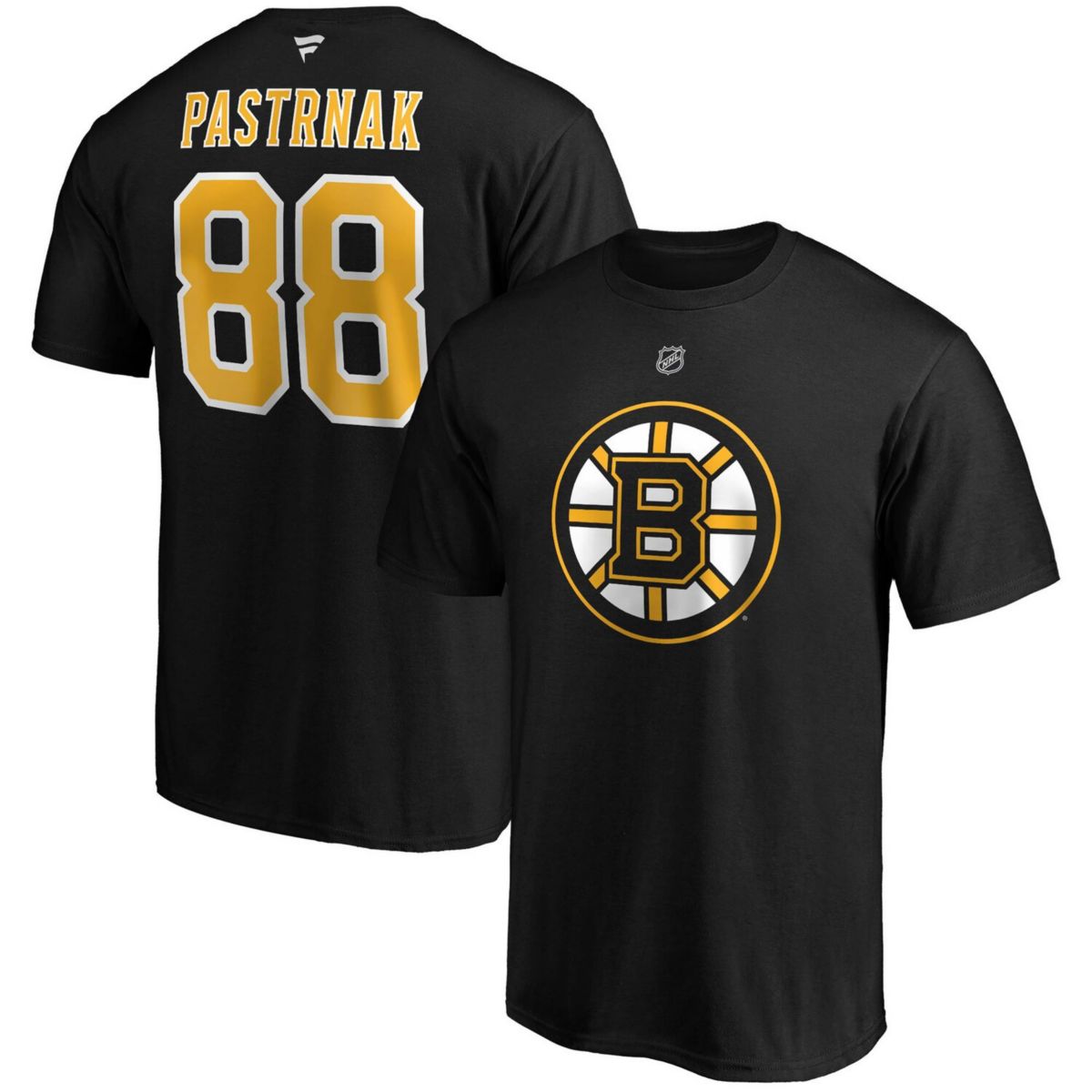 Мужская черная футболка Boston Bruins с логотипом и надписью David Pastrnak от Fanatics Fanatics