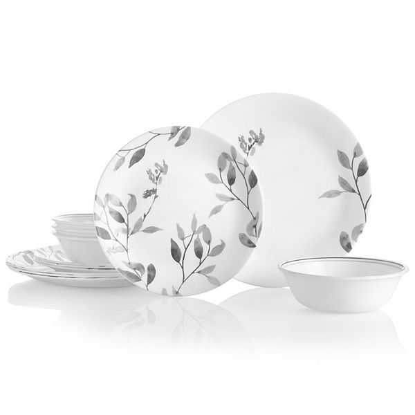 Столовый сервиз Misty Leaves на 12 предметов из витреля, стеклянная посуда Corelle