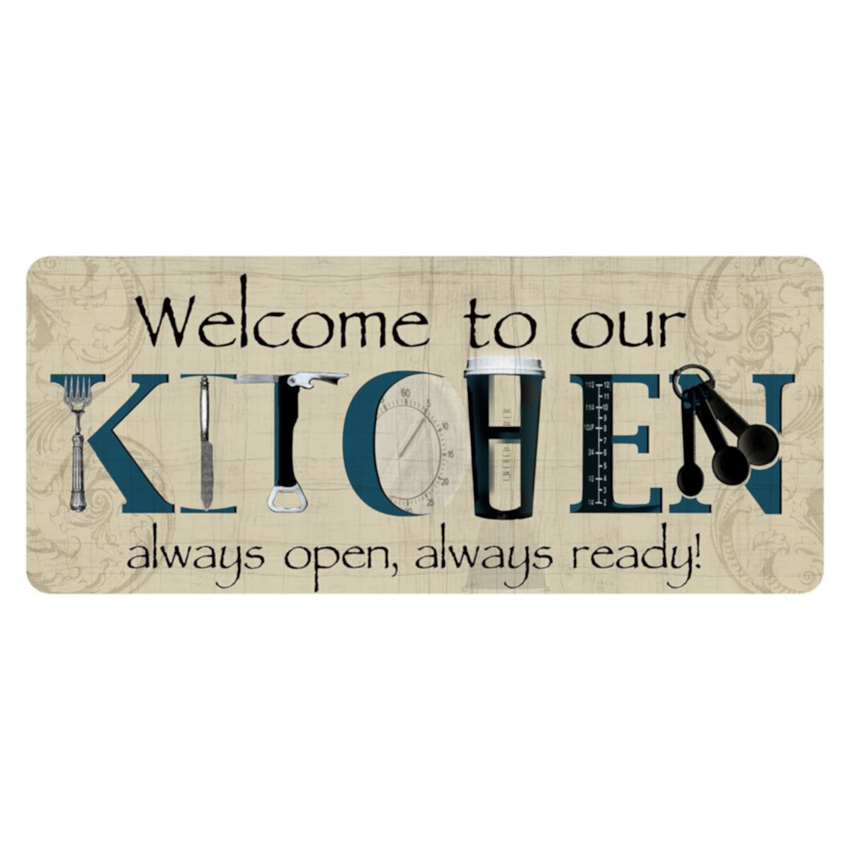 Напольное покрытие для бунгало «Добро пожаловать на нашу кухню» Коврик для использования в помещении и на открытом воздухе — 22 x 52 дюйма Bungalow Flooring