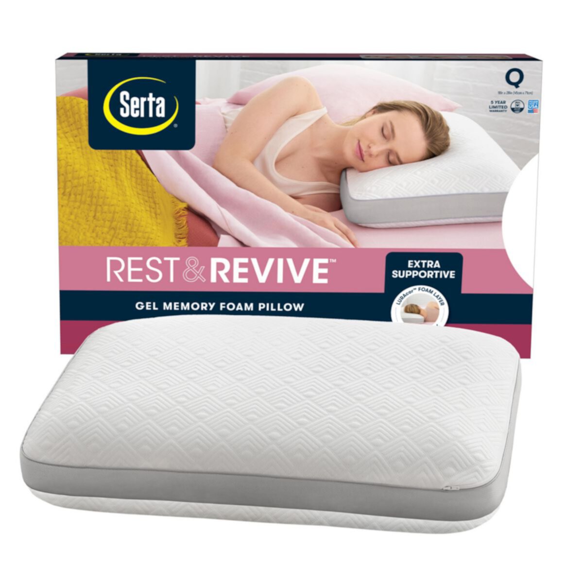 Подушка из пены с эффектом памяти Serta® Rest & Revive Gel Memory Foam Pillow Serta