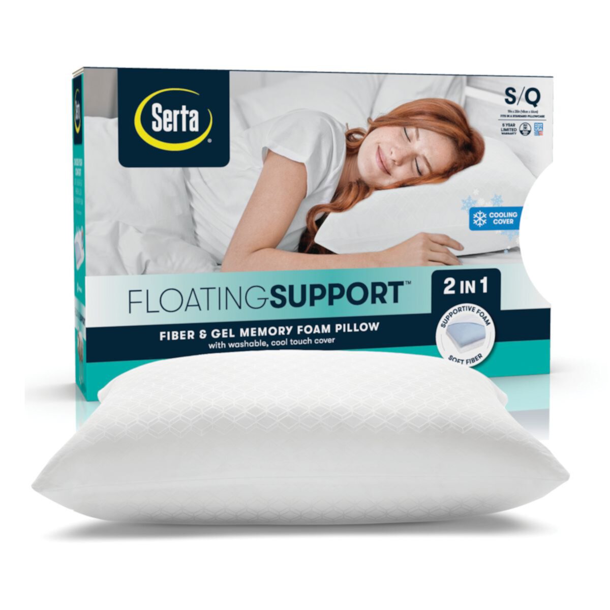 Serta® Floating Support Cooling Gel Пена с эффектом памяти и волокнистая подушка Serta