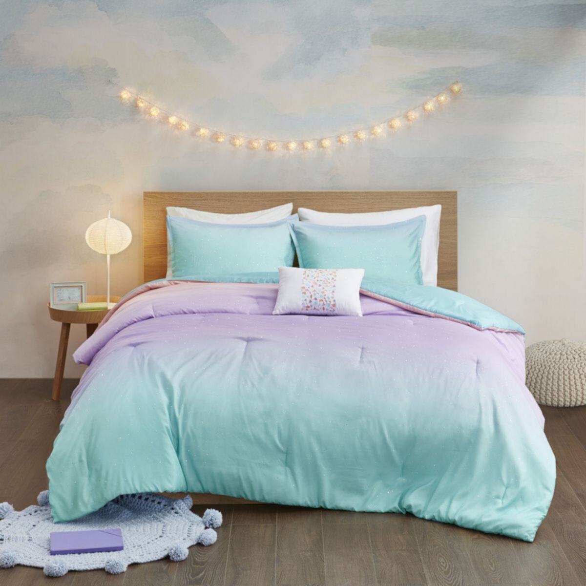 Комплект двустороннего одеяла Mi Zone Sparkle с металлическим блестящим принтом и декоративной подушкой Mi Zone