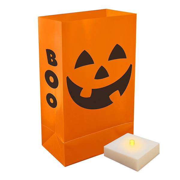 LumaBase Внутренний / Открытый фонарь Jack-O'-Lantern Halloween Luminaria Bag & LED Light Набор из 12 предметов LumaBase